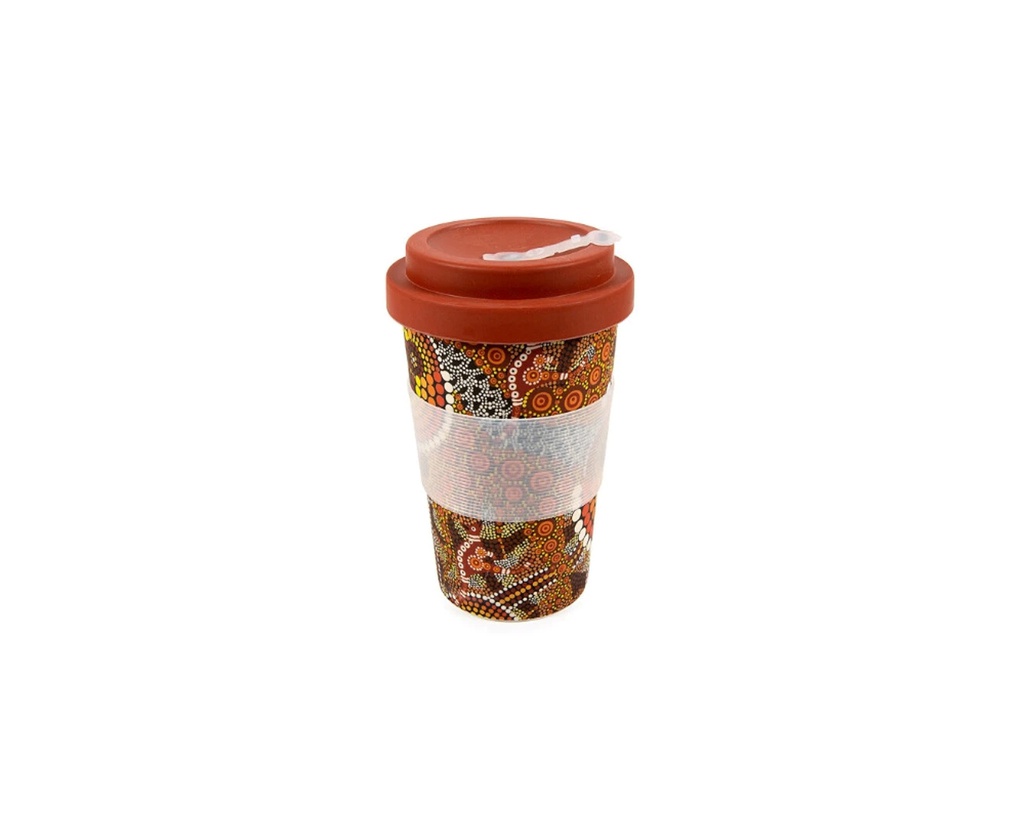 COFFEE CUP BAMBOO ABORIGINAL DESIGN - COLOURS OF THE LAND DESIGN - COLIN JONES
