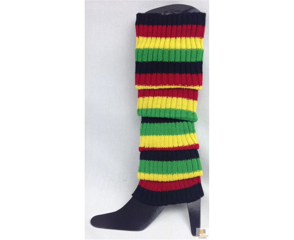 RAINBOW LEG WARMERS HIGH KNITTED WOMENS NEON PARTY KNIT ANKLE SOCKS 80S DANCE - INDIGENOUS COLOURS