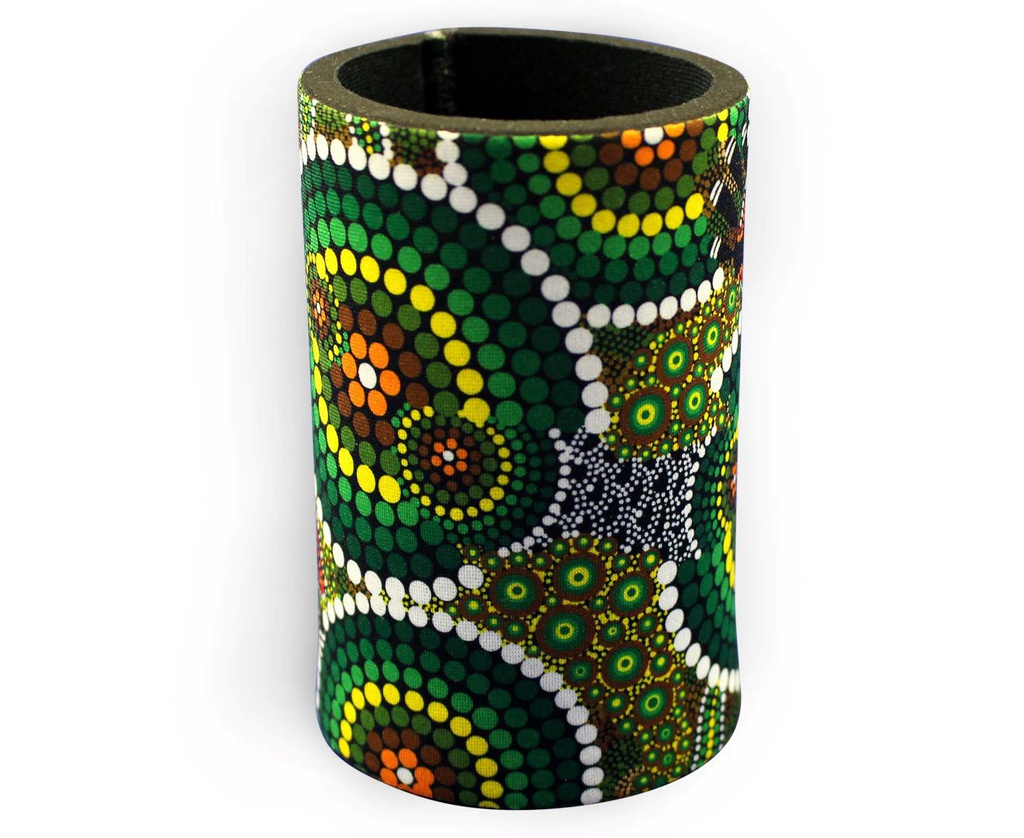 STUBBY COOLER X2 ABORIGINAL DESIGN - COLOURS OF THE RAINFOREST DESIGN - COLIN JONES