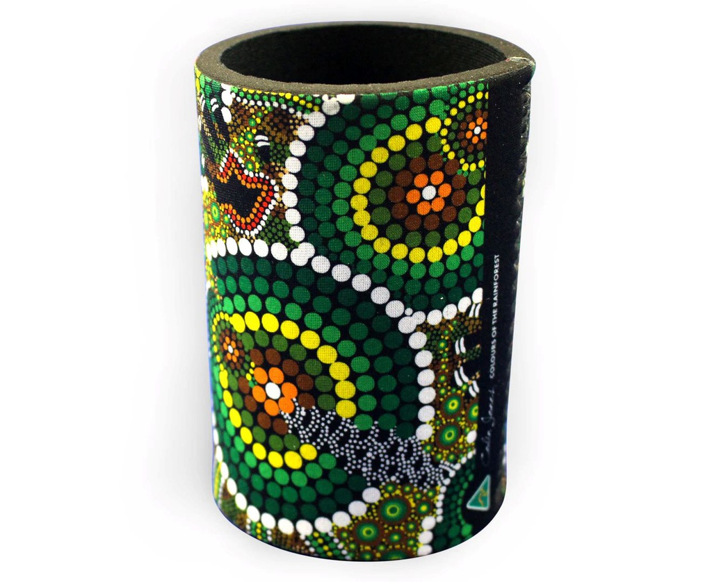 STUBBY COOLER X2 ABORIGINAL DESIGN - COLOURS OF THE RAINFOREST DESIGN - COLIN JONES