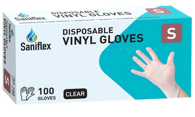 Saniflex Vinyl Gloves 100 Pack (10 boxes/carton), PFree - Clear