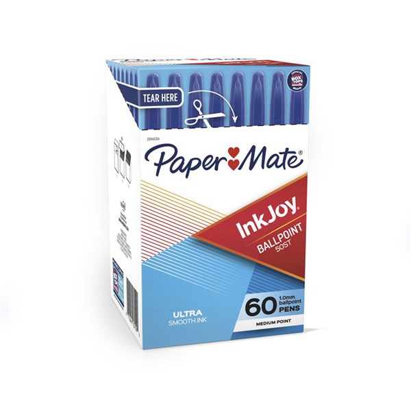 PAPERMATE INKJOY 100 BALLPOINT PENS MEDIUM BLUE BOX 60