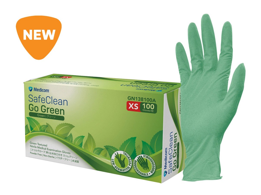 SAFECLEAN GO GREEN - GREEN BIODEGRADABLE TEXTURED NITRILE EXAMINATION GLOVES