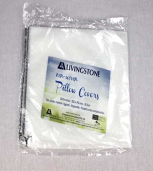 DISPOSABLE PILLOW COVERS (75X50CM) 30GSM POLYPROPYLENE NONWOVEN WHITE HYGIENIC SINGLE PACK, 50 PER BOX