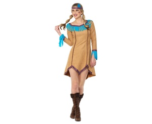 [CH_0022] NATIVE AMERICAN INSPIRED BLUE AND BROWN ADULT COSTUME SIZE: SMALL