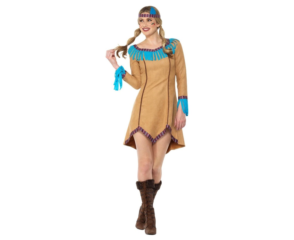 NATIVE AMERICAN INSPIRED BLUE AND BROWN ADULT COSTUME SIZE: EXTRA LARGE