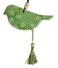 2X CERAMIC HANGING 12CM BIRD INDIGENOUS W/ TASSEL/HANGER ORNAMENT HOME DECOR GRN