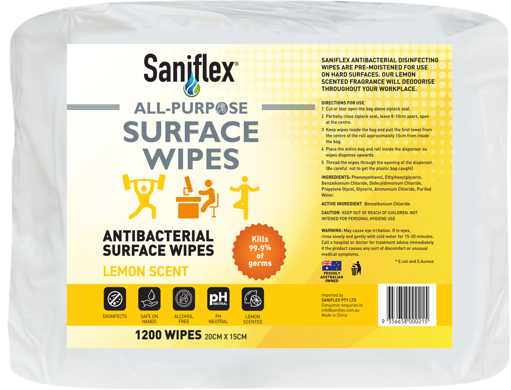 Saniflex 1200 Bag (4 Bags) Antibacterial Surface Wipes