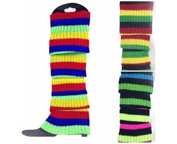 [CH_0050] RAINBOW LEG WARMERS HIGH KNITTED WOMENS NEON PARTY KNIT ANKLE SOCKS 80S DANCE - INDIGENOUS COLOURS