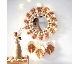 [CH_0354] NORDIC WALL HANGING MIRROR HANDWOVEN COTTON ROPE TAPESTRY ORNAMENT CRAFTS FOR HOME BATHROOM BEDROOM MAKEUP PORCH MIRRORS